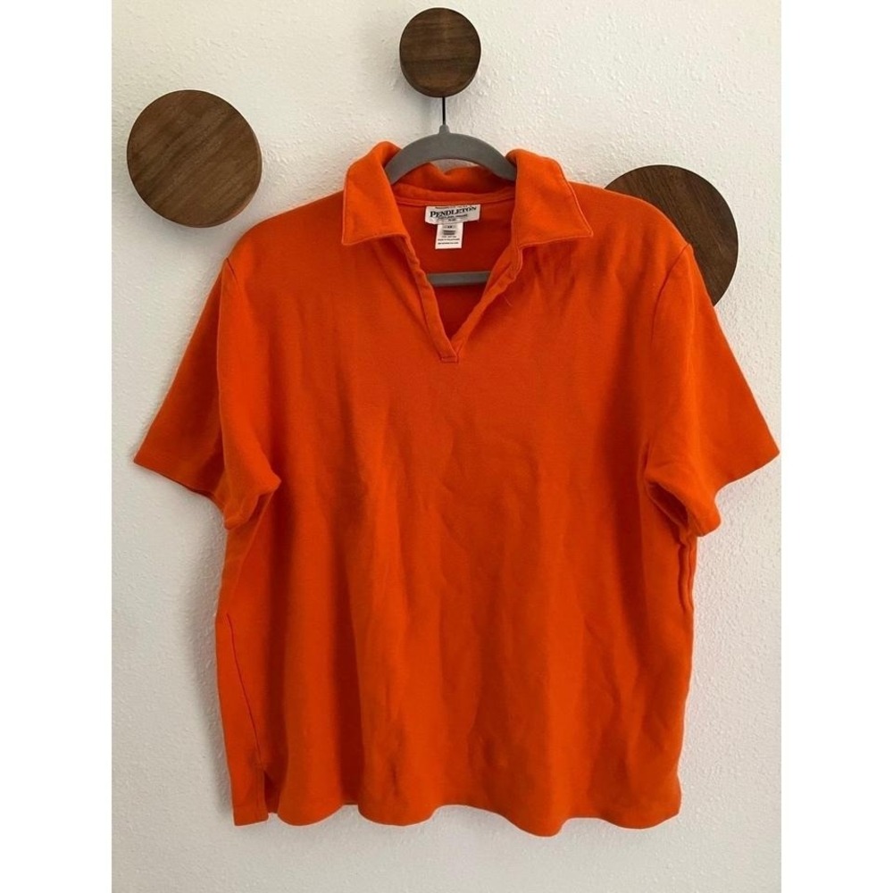 Pendleton Womens Orange 100% Cotton Pique Short Sleeve V-Neck Polo Shirt 1X Plus